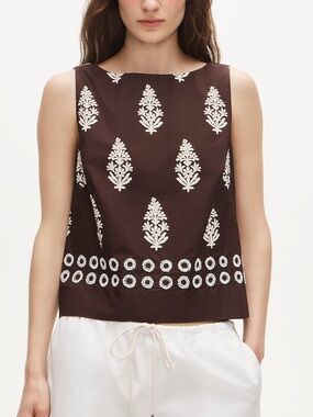 New J. Crew Beaded Shell Top Block Print